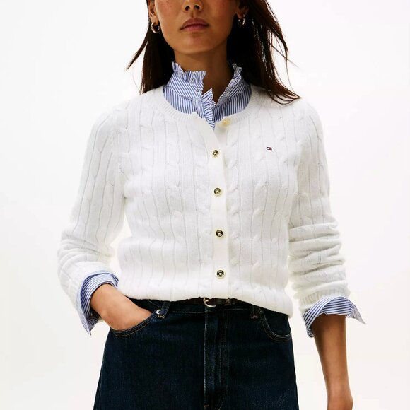 NWOT! TOMMY HILFIGER WHITE CABLE KNIT CARDIGAN - Picture 8 of 8